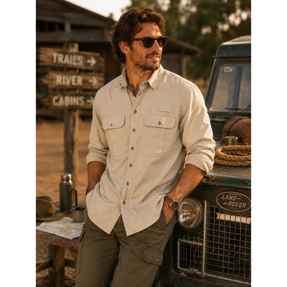 TravelSmith Adventure Gear Men XXL Travel Safari Shirt Ventilated Utility Khaki